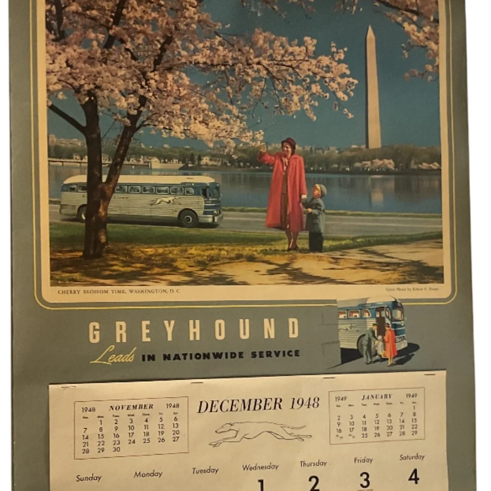 Huge Vintage 1948 Greyhound Calendar